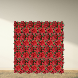 Red Rose and Hydrangea Flower Wall with Eucalyptus